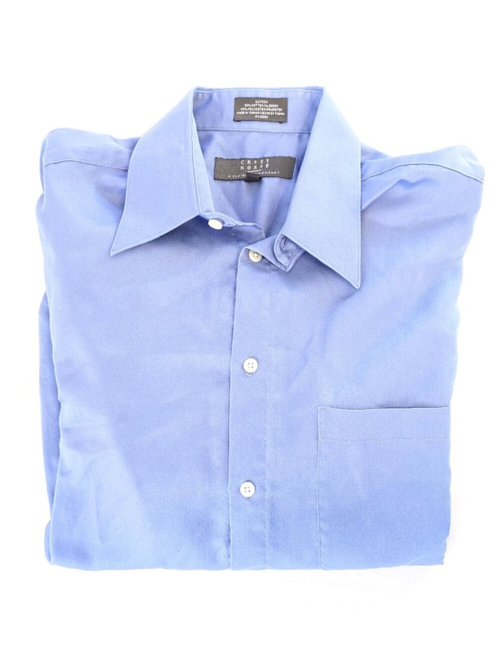 Crazy Horse Shirt - Men's 15.5 (34-35) - Blue Sateen Claiborne Button-Down